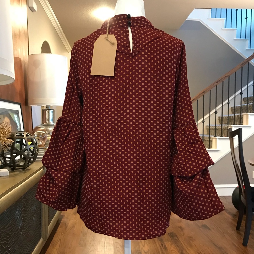 Maple Polka Dot Tiered Puff Ruffle Sleeve Blouse - Picture 7 of 8
